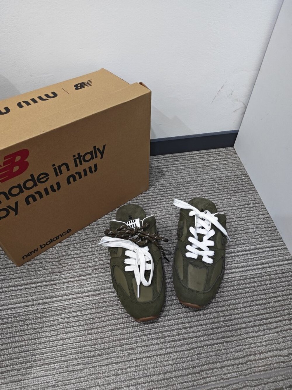 Miu Miu x New Balance Olive Green Backless Mule Sneakers